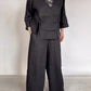 Round Neck Satin Layered Design Blouse Wide Leg Pants Suit