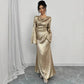 New Sexy Gold-dusted Evening Dress With Long Sleeves