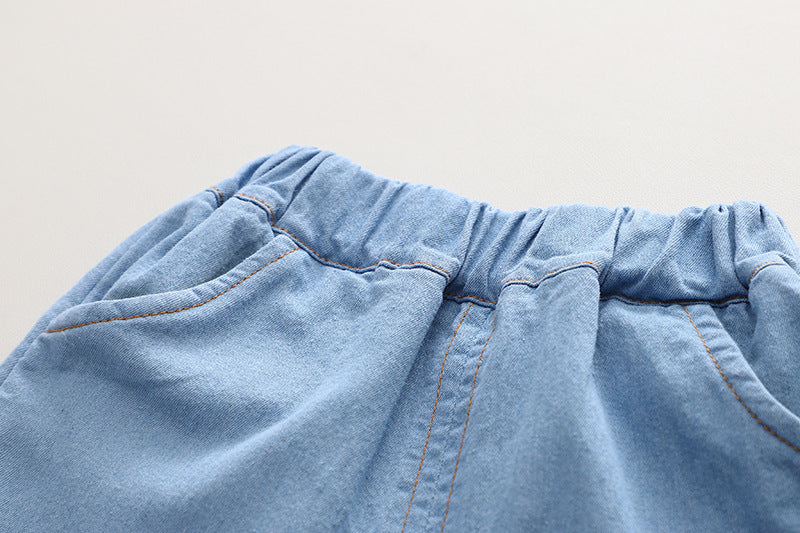 Costume polo en denim tendance pour enfants, motif dessin animé
