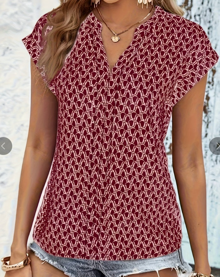 Cross Border V-neck Geometric Casual Short Sleeve Shirt