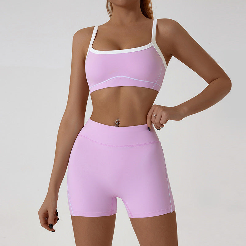 Spaghetti Strap Contrast Color Underwear Sling Yoga Clothes Tight Outdoor Sports Suit