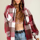 Women's Brushed Woolen Long-sleeved Hooded Shirt Plaid Coat
