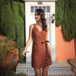 Pleated Sling Waist Belt Dress Women