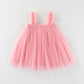 Girls Spaghetti Straps Chest Wrap Flower Embroidery Mesh Dress
