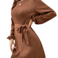 European And American Belt Long Sleeve Twist Knitted Dress Puff Sleeve