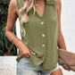 Women's Fashion Solid Color And V-neck Loose Chiffon Shirt Sleeveless Button Vest