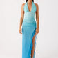 Body-hugging Halter-neck Sexy V-neck Dress With Ruffled Hem And Side Slit