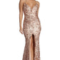 Geometric Sequin Sling Evening Gown