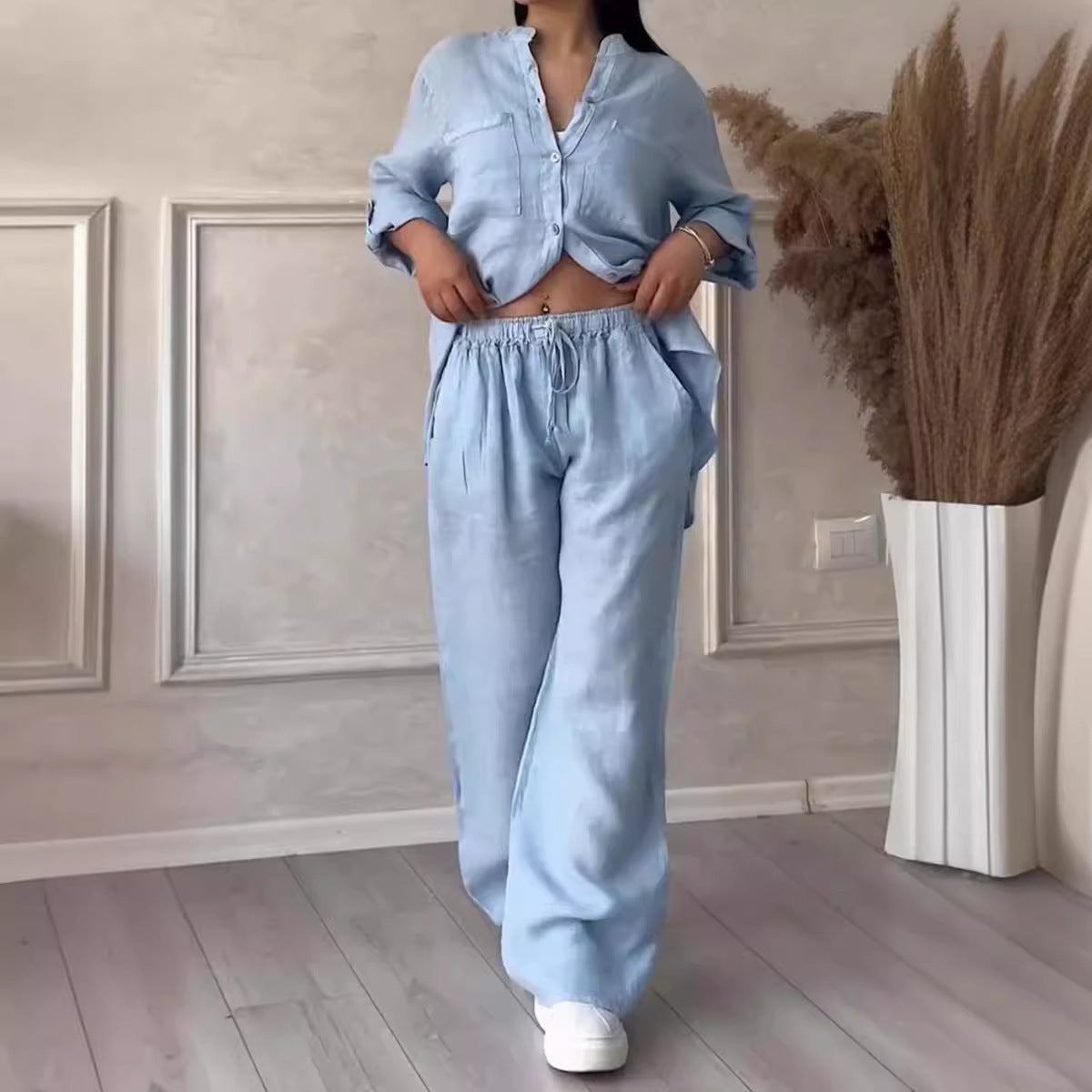 Ensemble deux pièces à lacets et pantalon large pour femme
