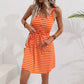 New Striped Sleeveless Square Neck Printed Slip Dress