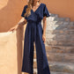 Women's V-neck Fashion Temperament Casual High Waist Loose Jumpsuit