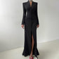 V-neck Long Sleeve High Waist Slit French Dress