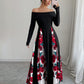 Off-shoulder Contrast-color Patchwork Long-sleeve Elegant Figure-flattering Dress