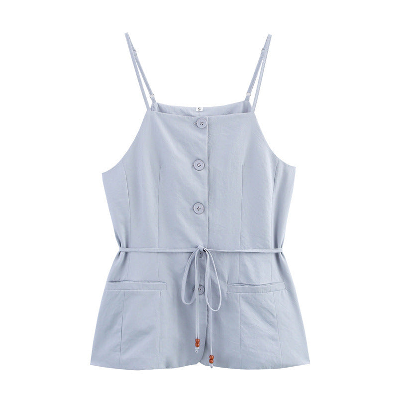 Chinese Beaded Belt Single-breasted Vest Top Casual Trousers