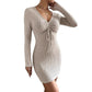 Drawstring Slim-fit Long-sleeved Knitted Dress Women