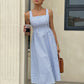 Womens Casual Sleeveless Strappy Square-Neck Colorblock Striped Dress