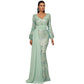 Robe de soirée sexy à manches longues et col en V avec paillettes