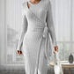 Robe rayée à col rond et manches longues pour femme avec nœud étroit