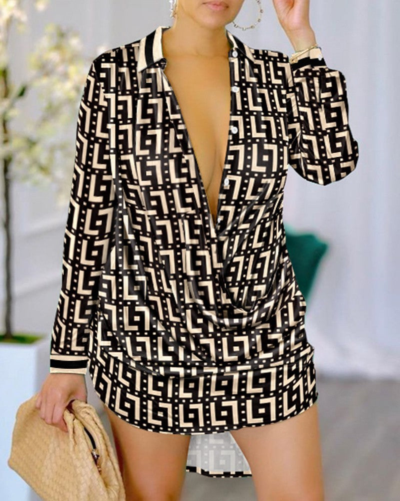 Women's Fashionable Printed Long-sleeved Shirt