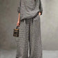 Half Sleeve Linen Plaid Round Neck T-shirt Wide Leg Pants