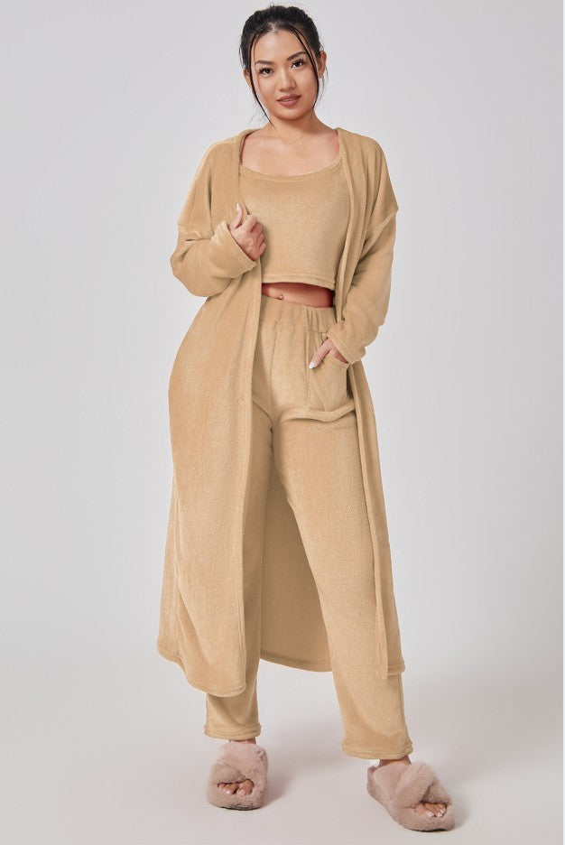 Ensemble pyjama confortable, ensemble de détente 3 pièces, vêtements de détente mignons, ensembles de costumes chauds, ensemble assorti, ensemble de détente, ensembles de pantalons 3 pièces, robe d'hiver pour femme