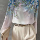 Half Turtleneck Lantern Sleeve Printed Top