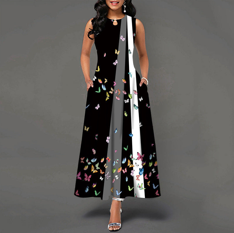 Womens Printed Crew-Neck Sleeveless Tank Dress