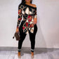 Ensemble haut à manches longues et ourlet fendu pour femme, imprimé floral, nouvelle collection automne et hiver