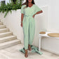 V-neck Jumpsuit Lace-up Waist Loose Solid Color Suit