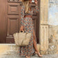 Robe fleurie bohème à manches longues et col en V