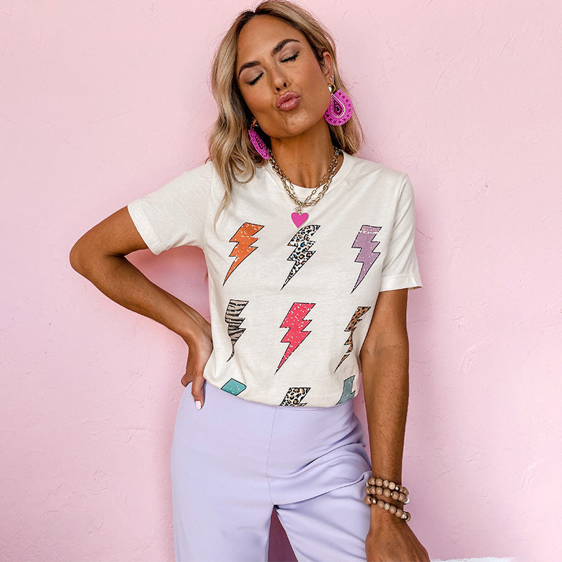 Women's Fashionable Loose Printed Pullover Short Sleeve Top