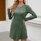 Women's Round Neck Side Button Pocket Long Sleeve Girdle Dress