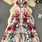 Women's Deep V-neck Lantern Sleeve Wavy Hem Wide Hem Printed Long Dress