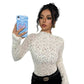 Ladies Wooden Ear Half Turtleneck Lace Slim T-shirt