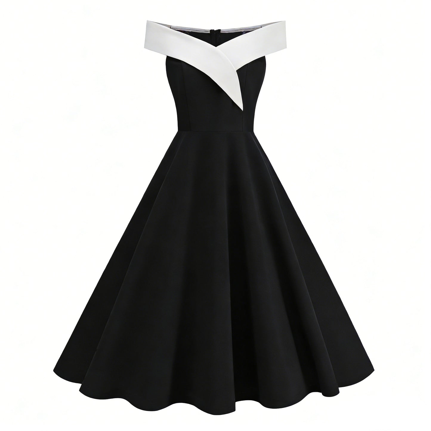 Womens Retro Off-the-Shoulder Sleeveless Contrast-Color Formal Dress