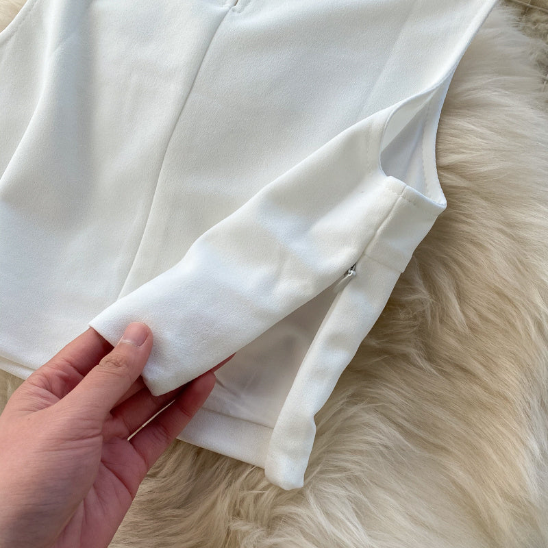 Solid Color Round Neck Vest Short Top High Waist Hip-wrapped Mid-length Dress