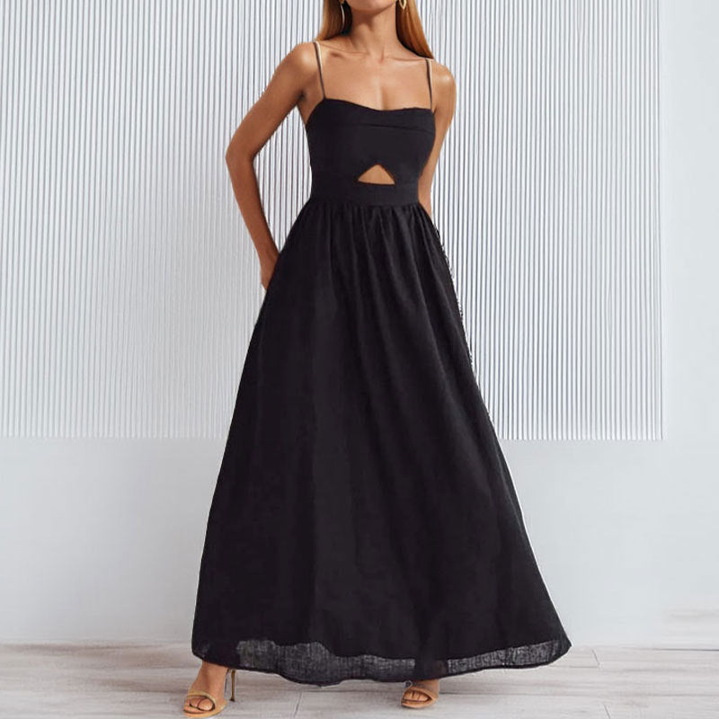 High-waisted Chic And Sexy French-style Slip With A Backless Designlong Dress