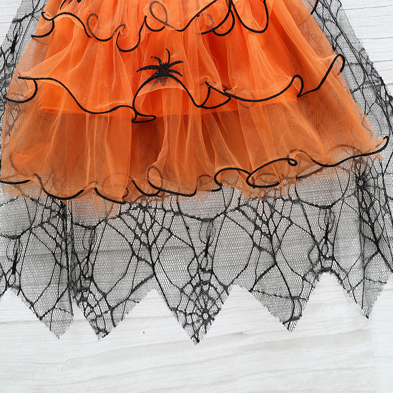 Girls Spider Cloak Mesh Cute Dress