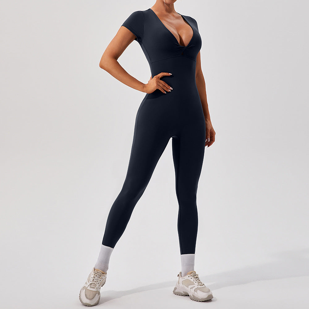 European And American Nude Feel Short Sleeve Yoga Jumpsuit