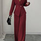 Solid-color Long-sleeve Straight-leg Pants Set For Women