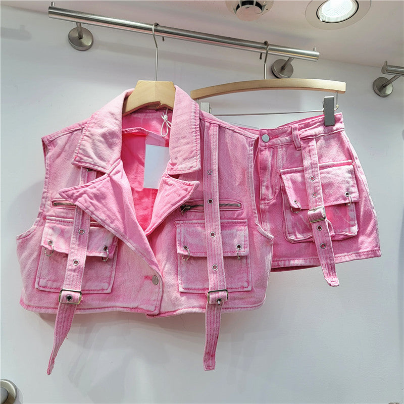 Fashion Retro Workwear Denim Suit Women