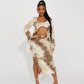 Women's Fashion Tie-dye Exposed Navel Tassel Dress Suit