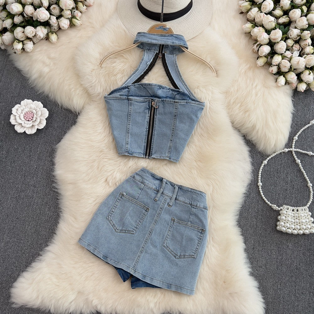 Hanging Neck And Backless Fashion Suit
