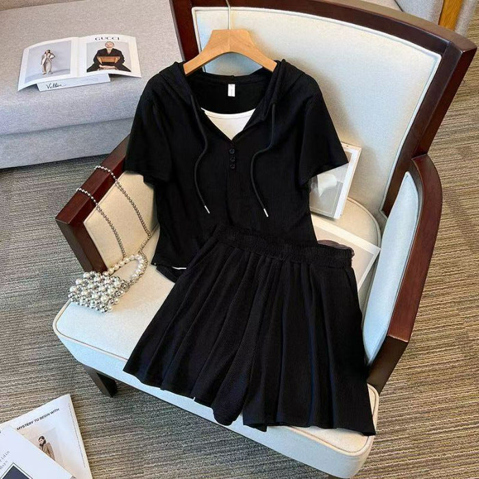 Casual Wide-leg Shorts-skirt Two-piece Set