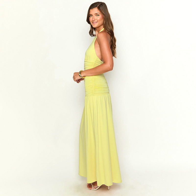 Elegant Halter Long Dress Slit Dress