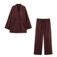 Two-color V-neck Single Button Coat Waist Wide Leg Trousers Two-piece Suit