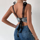 Women's Fashion Lace-up Sling Steel Ring Fishbone Chest Vest