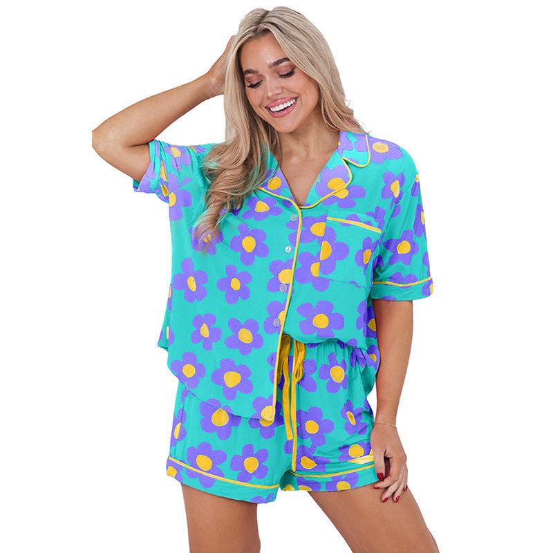 Women's Short-sleeved Two-piece Floral Printing Suit