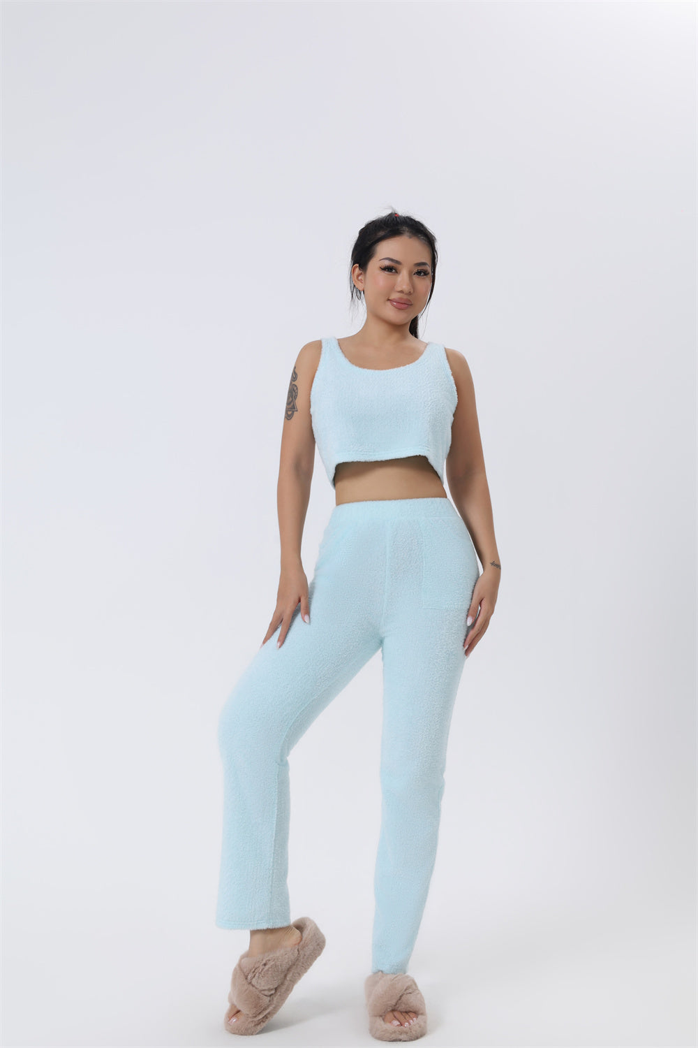 Ensemble pyjama confortable, ensemble de détente 3 pièces, vêtements de détente mignons, ensembles de costumes chauds, ensemble assorti, ensemble de détente, ensembles de pantalons 3 pièces, robe d'hiver pour femme
