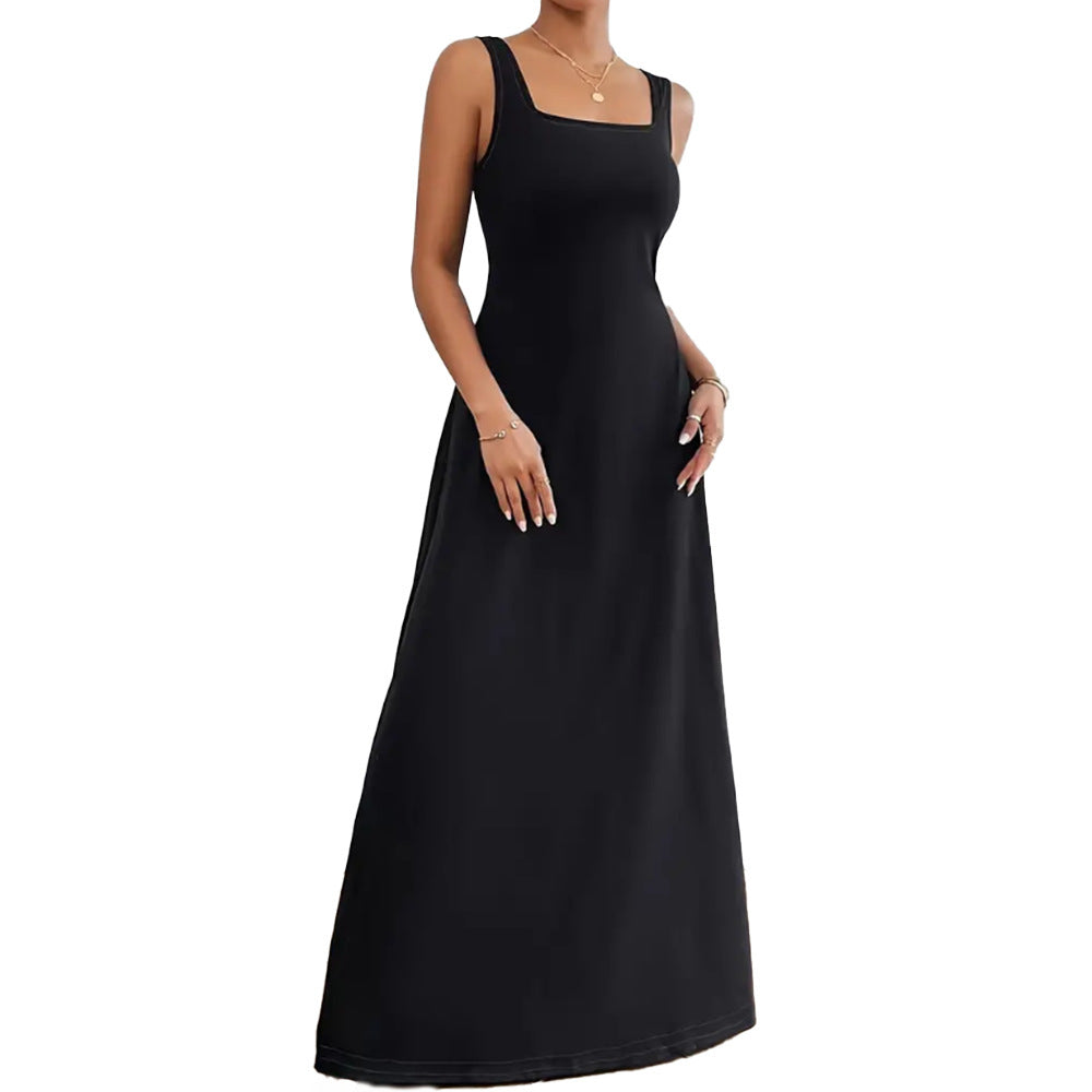 Robe décontractée sans manches à col carré et couleur unie pour femme